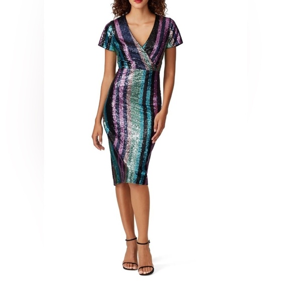 Badgley Mishka Multi Sequin Striped Dress size 16 - Picture 1 of 12